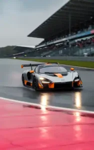 super car being drive round track for rachel buscall racing